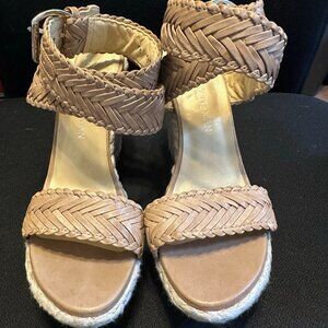 Stuart Weitzman Tan Braided Wedge Espadrille Sandals. Never worn. Size 7.5.